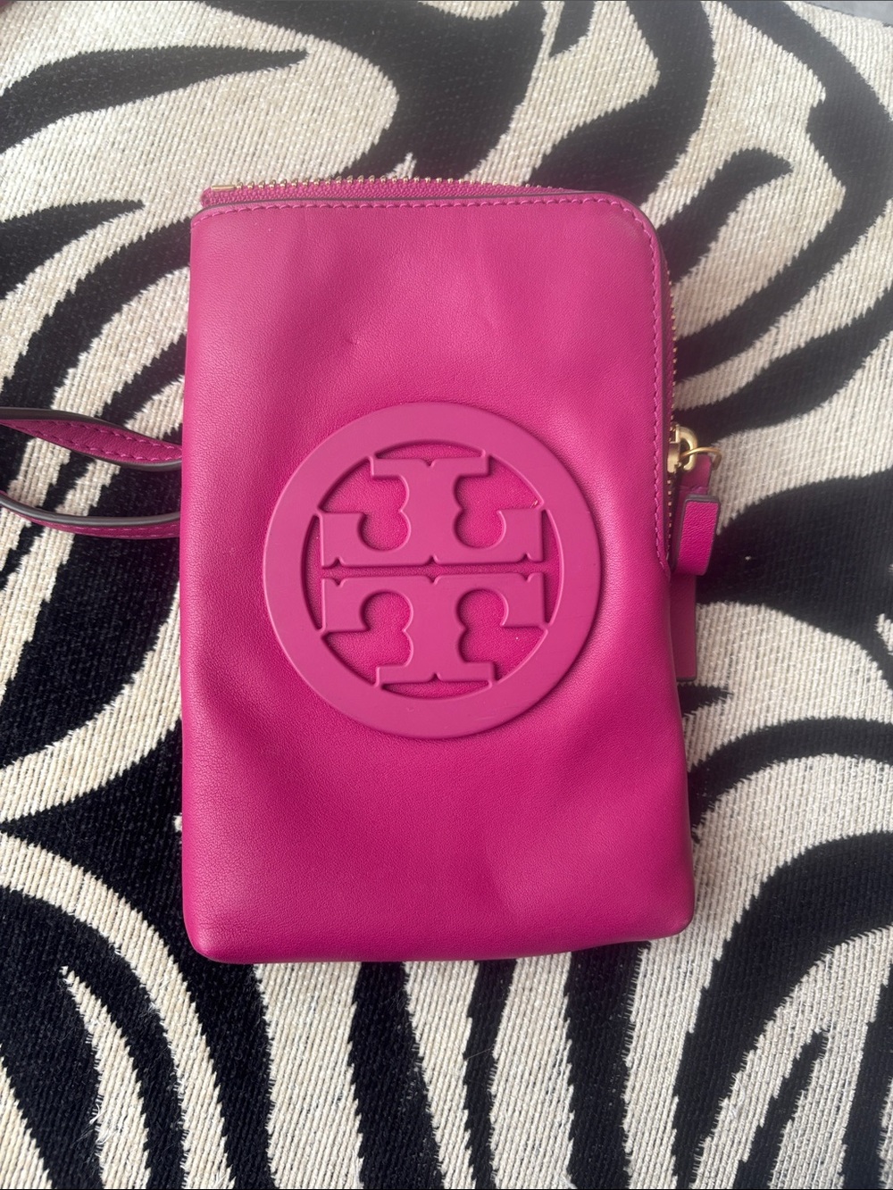 Tory Burch Hot Pink Leather Logo Wristlet